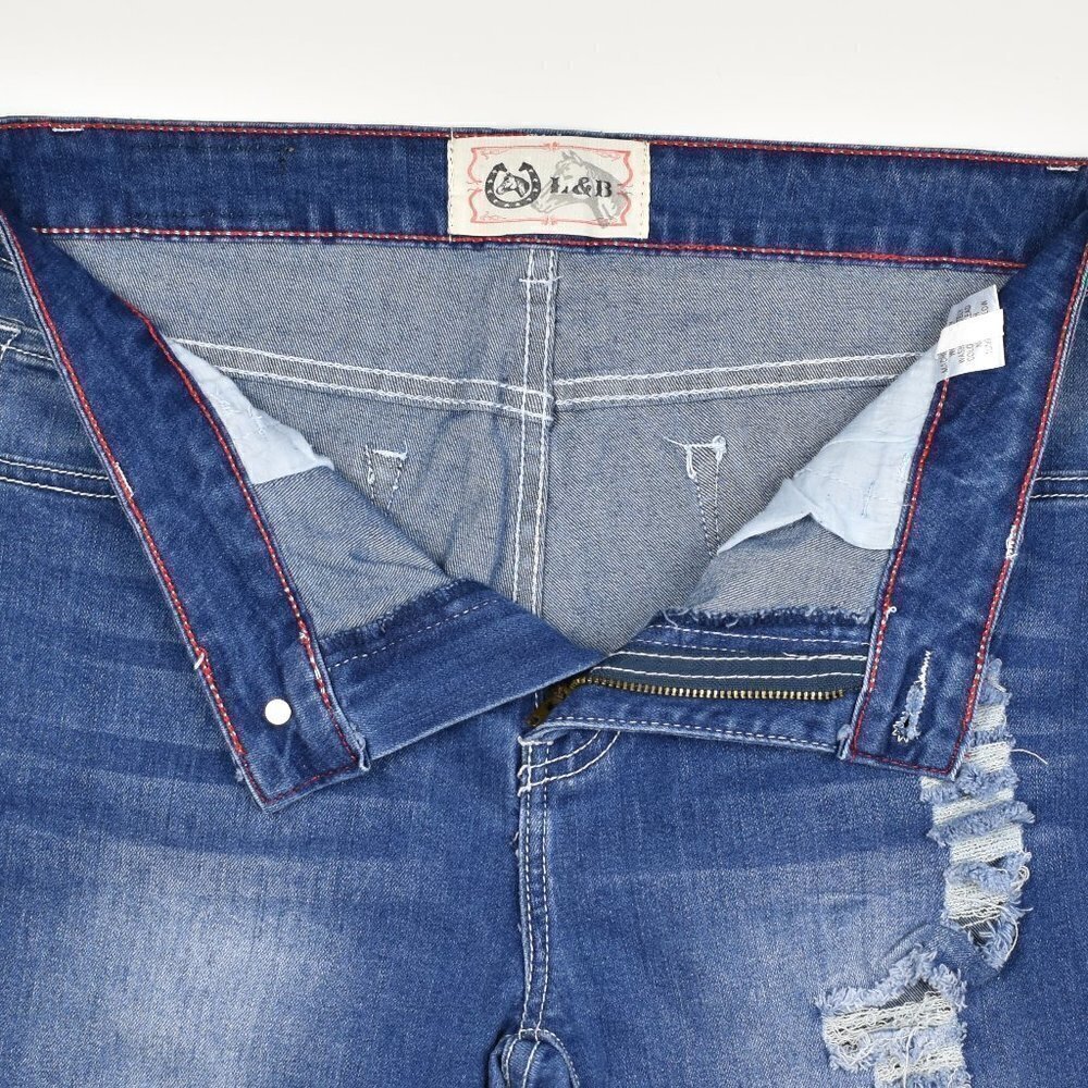 L&B Distressed Lace Patch Straight Jeans 12 - Picture 6 of 7
